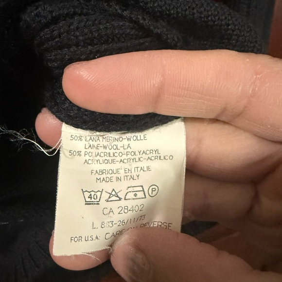 Classic Black Italian Cardigan Sweater Ribbed Knit - Picture 3 of 4